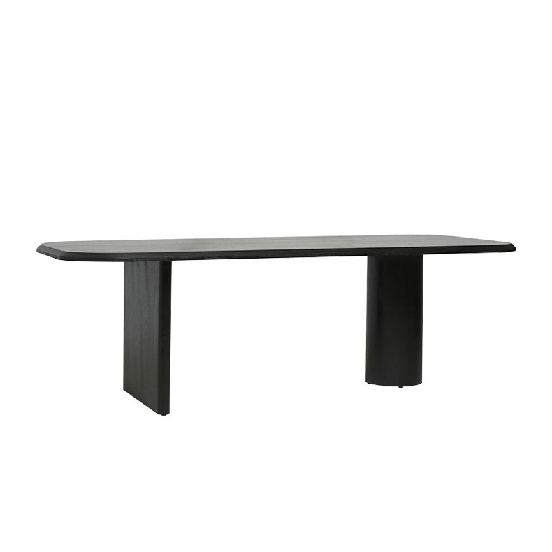 Wood Top Dining Table Modern Oval Dining Table with Double Pedestal Base