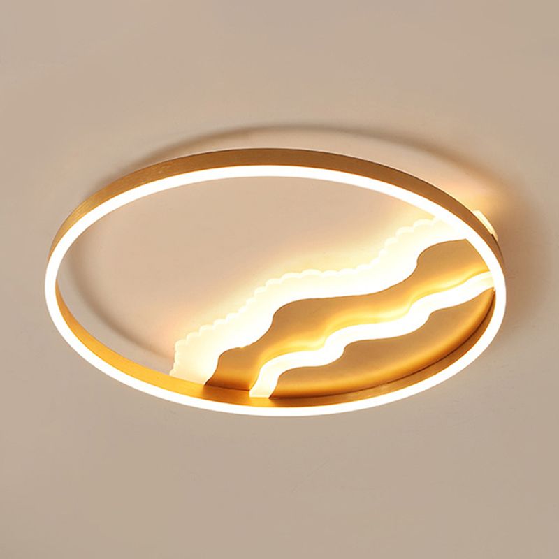 Plafonnier LED ondulé de style moderne en acrylique pour chambre à coucher, luminaire de plafond en or
