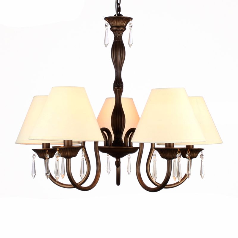 Vintage Conical Chandelier Multi-Colored Pleated Fabric Pendant Light