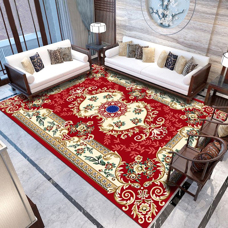 Traditional Area Rug Medallion Pattern Indoor Rug Washable Polyester Carpet with Non-Slip Backing