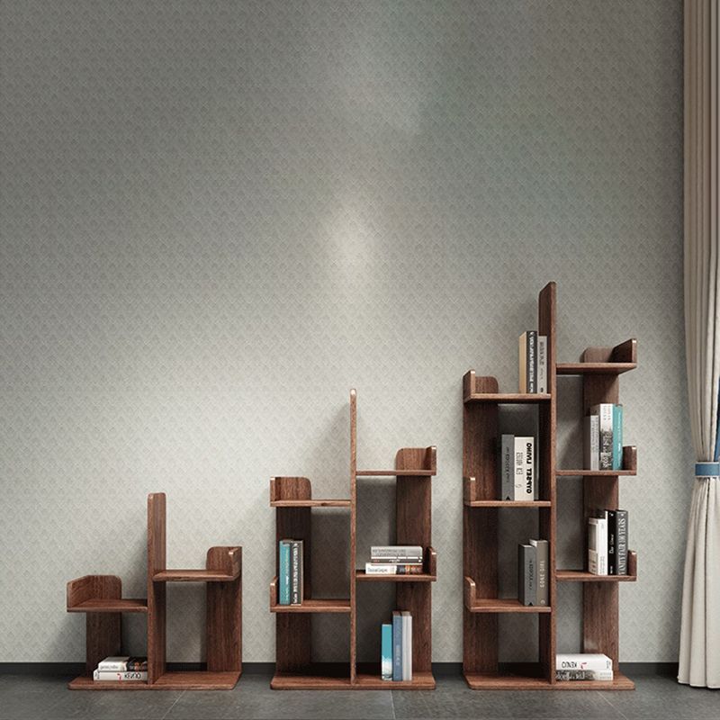Modern Style Open Back Bookshelf Vertical Wooden Bookcase in Brown