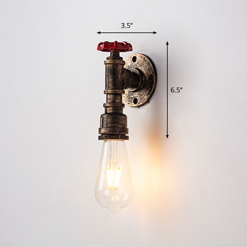 Iron Water Pipe Wall Lamp Rustic Style Restaurant Wall Lighting Fixture in Bronze