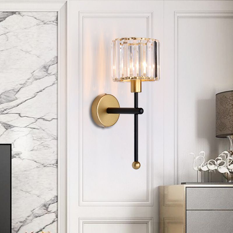 Crystal Cylinder Shape Wall Light Modern Style 1 Light Wall Light Sconce