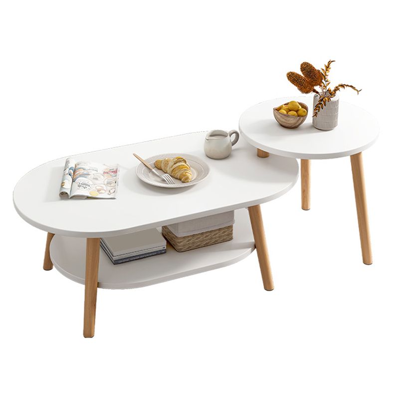 Wood Free-Form Coffee Table Modern 4 Legs Coffee Table with Storage