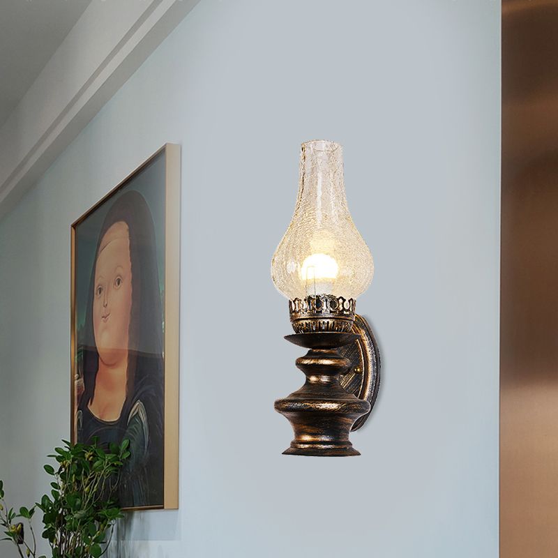 Iluminación de apliques de queroseno vintage 1 Luz de la pared de vidrio claro y transparente Luz de montaje en latón en latón