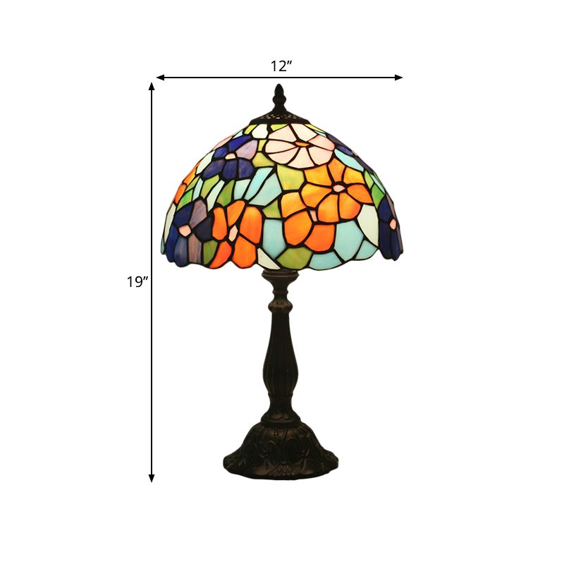 1 Light Table Light Baroque Bowl Shaped Hand Cut Glass Nightstand Lamp in Brass with Bloom Pattern