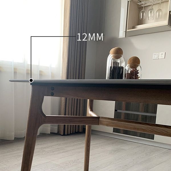 Mid-Century Dining Table with Brown Wood Frame Stone Top Dinette Table