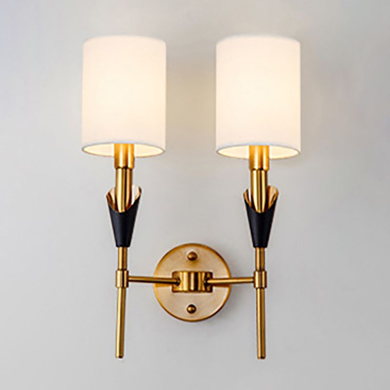 Nordic Style Metall Wandleuchter Zylinder Goldwandlicht mit natürlicher Sackleinen für Schlafzimmer