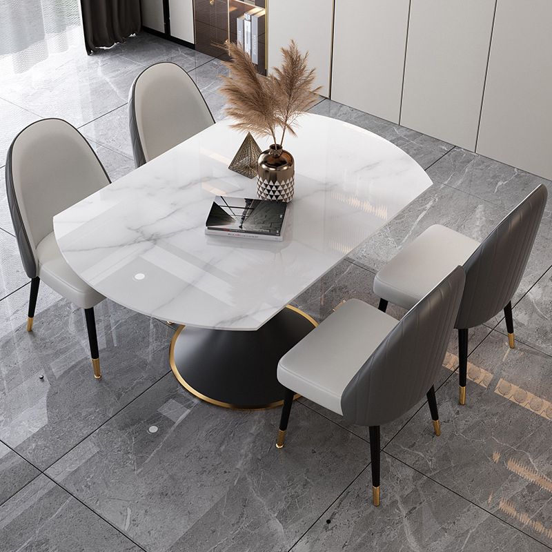 Modern Foldable Sintered Stone Dining Room Set with Black Base Dining Furniture for Home Use