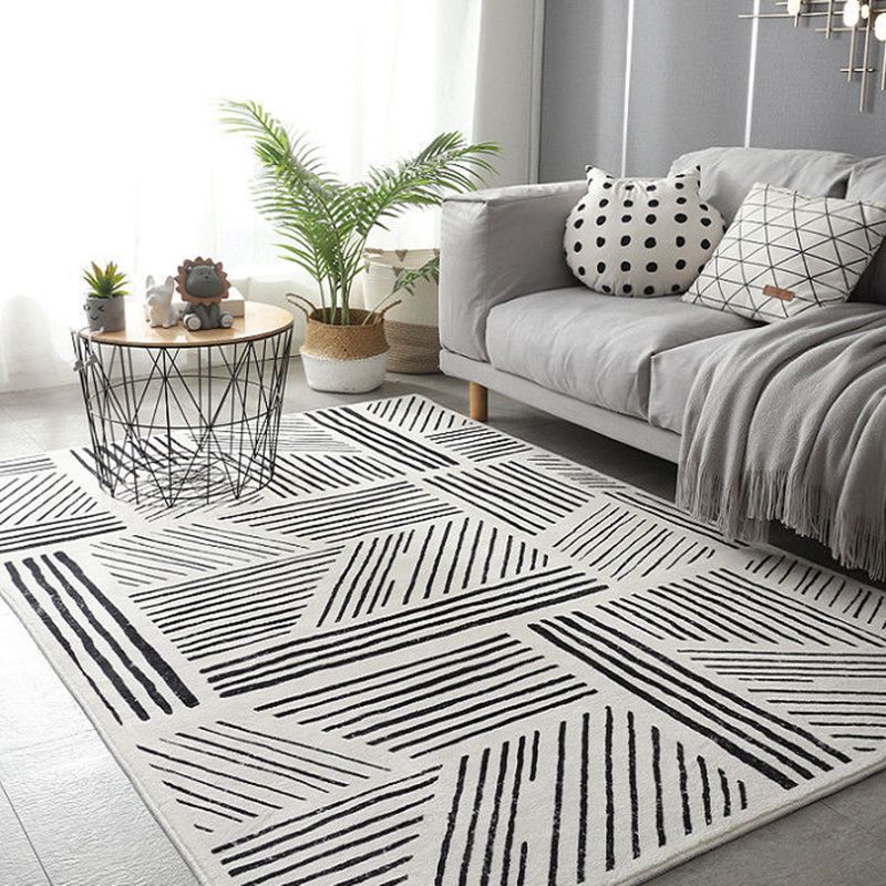 Minimalist Area Rug Geometry Pattern Carpet Polyester Stain Resistant Rug for Living Room