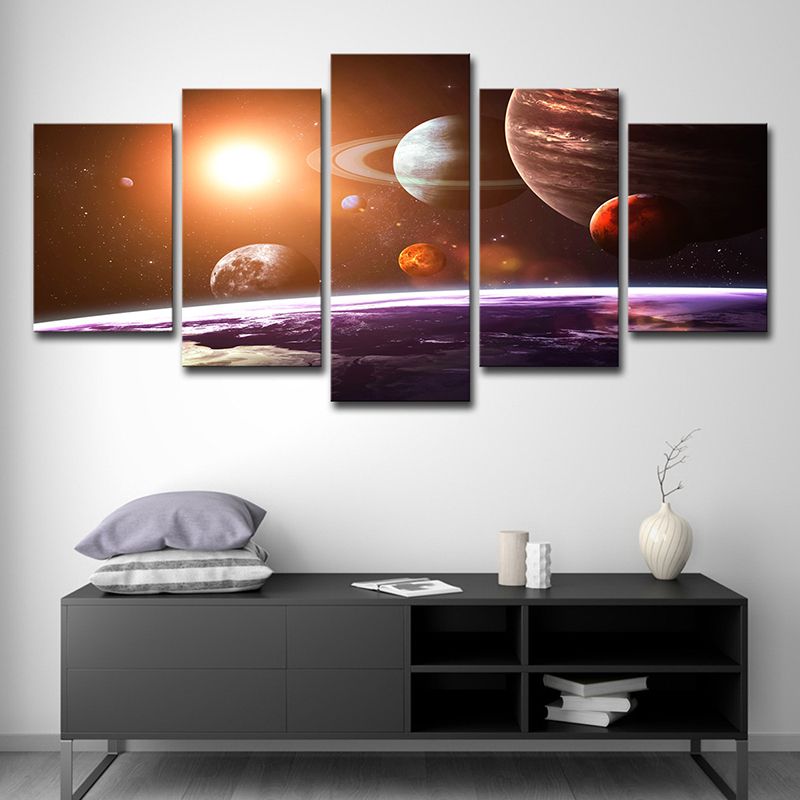 Sci-Fi Planets Wall Art Black and Gold Multi-Piece Canvas Print for House Interior