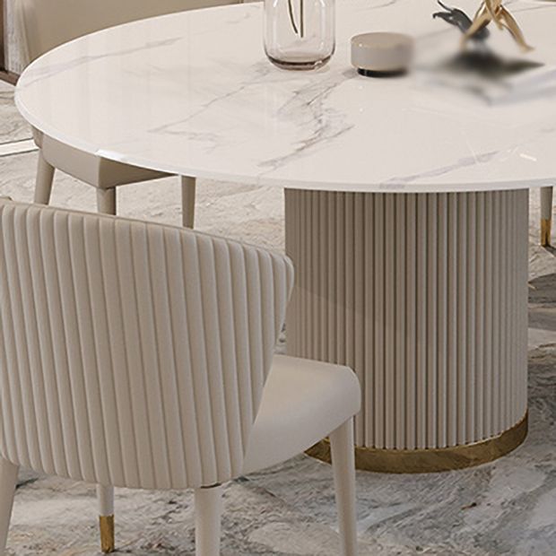 Modern 1/4/5/7 Pieces Round Dining Set Sintered Stone Dining Table Set with Leather Chairs