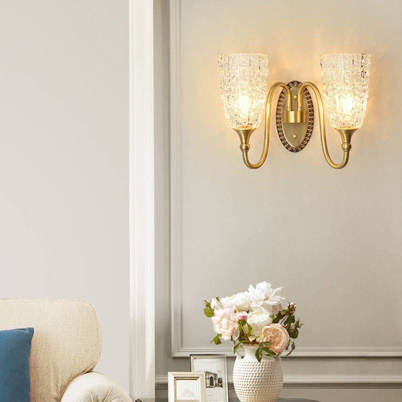 Modern Style Wall Lamp Copper Wall Mount Lamp with Glass Shade for Living Room