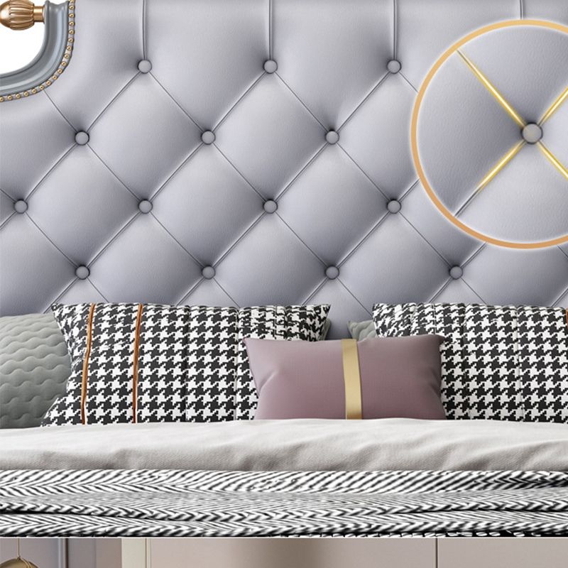 Tufted Upholstered Panel Bed with Nailhead Trim Victorian Solid Wood Bed Frame