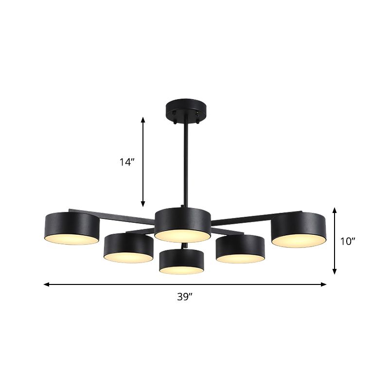 Drum Pendant Light Post Modern Metal 3/5/6/10 Lights Black/Gold Chandelier Light for Living Room
