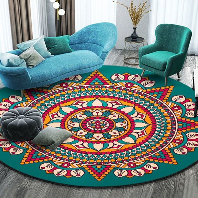 Bohemian Round Rug Polyester Rug Stain Resistant Rug for Living Room Bedroom