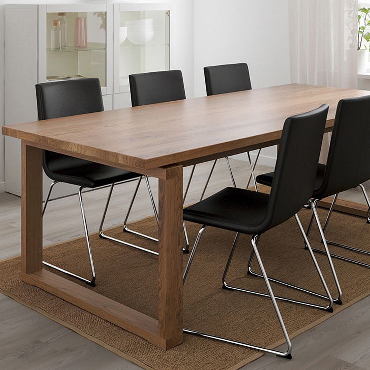 Mesa de comedor de madera rectangular mesa moderna de pino en marrón con pedestal doble
