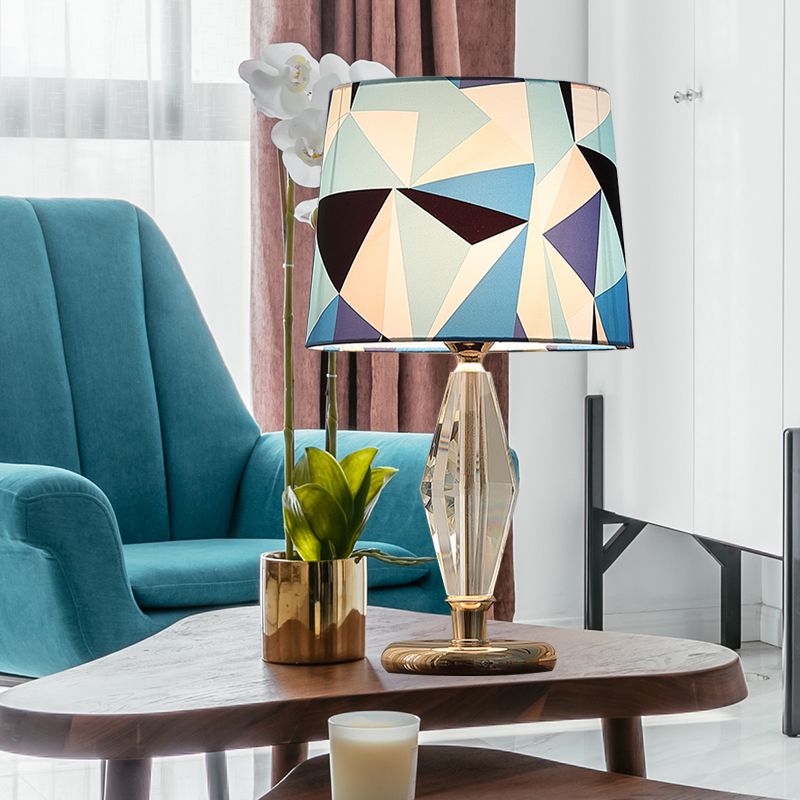 Patchwork stof tafellamp modern 1 lamp slaapkamer nachtkastje licht in blauw met kristal accent