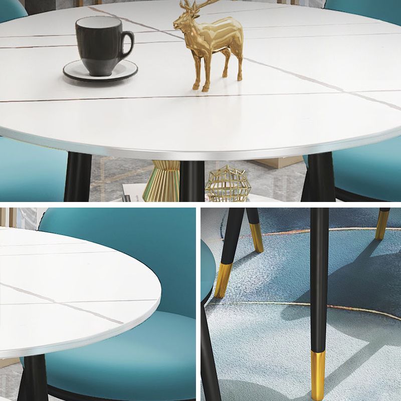 Traditional Luxury Dining Table Round Sintered Stone Table with Black Frame