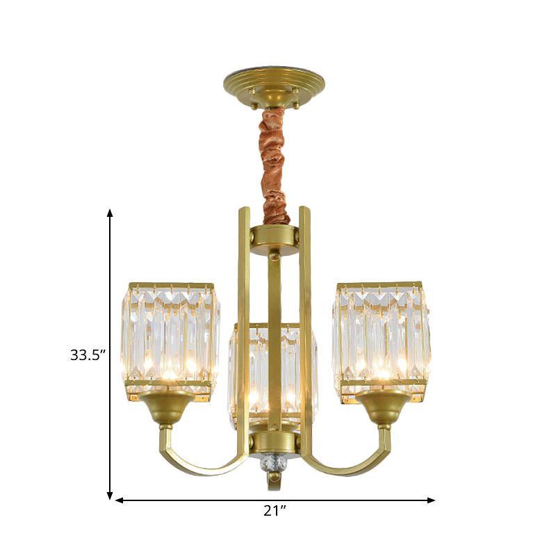 Kubikschatten klarer Kristalldecke Anhänger zeitgenössischer 3/6 Lampen -Esszimmer Kronleuchter mit goldenem Arm