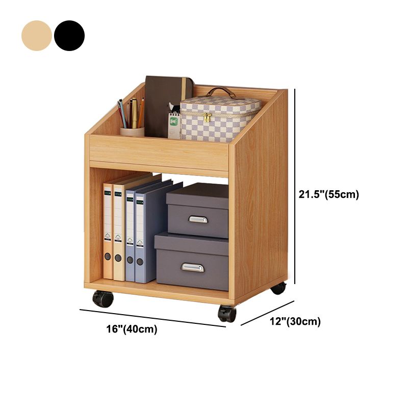 Modern Style Bookshelf Wooden Shelf Bookcase with Caster Wheels
