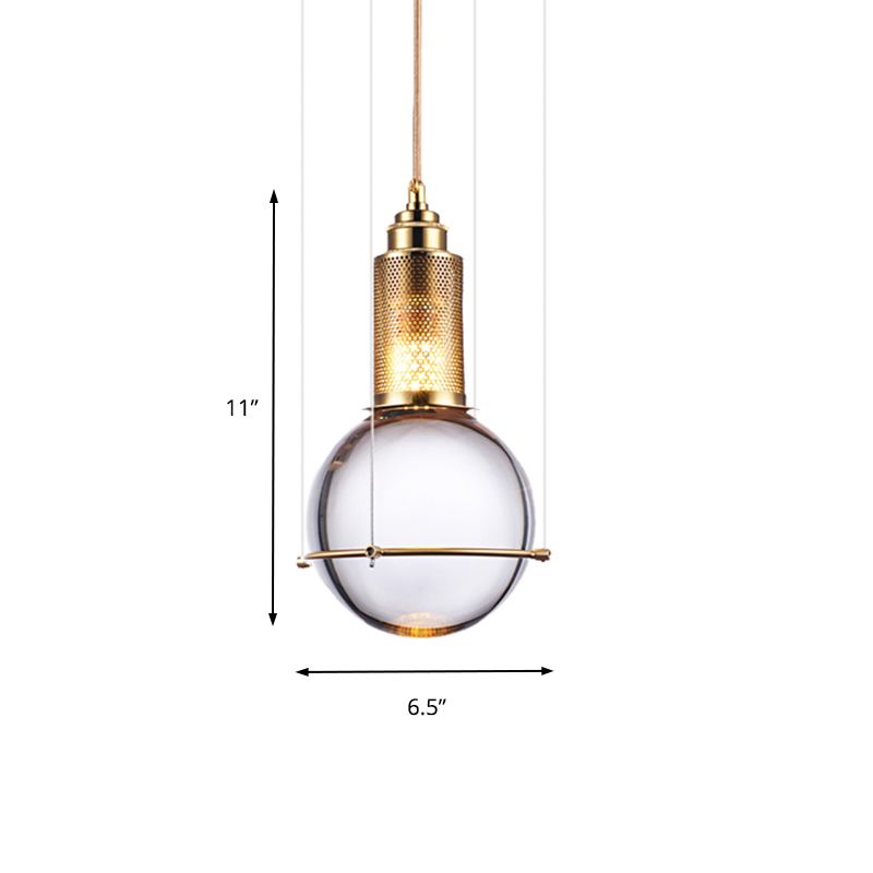 Modern Ball Pendant Lamp Clear Crystal 1 Light LED Bedroom Hanging Lamp with Gold Mesh Cage in Warm/White Light