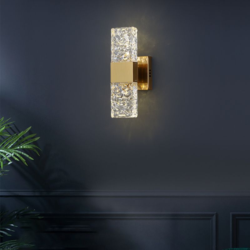Nordic Style Metal Wall Light Cuboid LED Wall Sconce with Crystal for Bedroom
