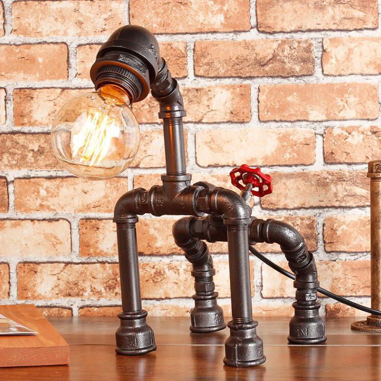 Lámpara de mesa para perros de 1 linda con tubería de agua Black/Bronze Iluminación de mesa de hierro forjado para restaurante