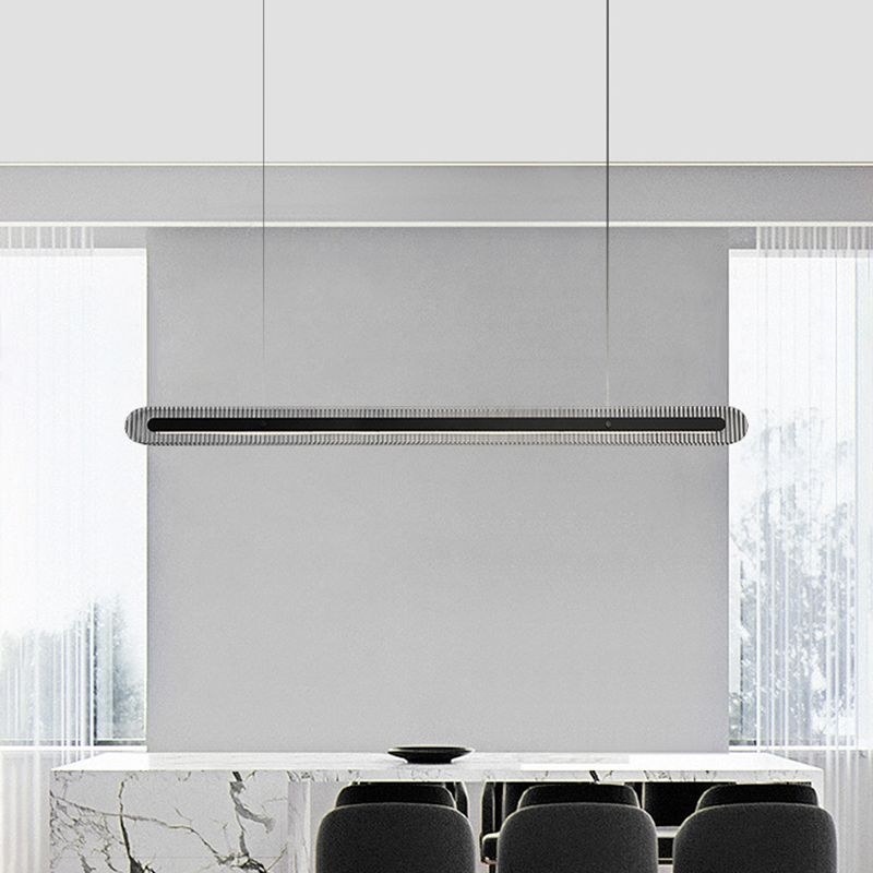 Single Modernism Style Black LED Statement Linear Kitchen Island Light