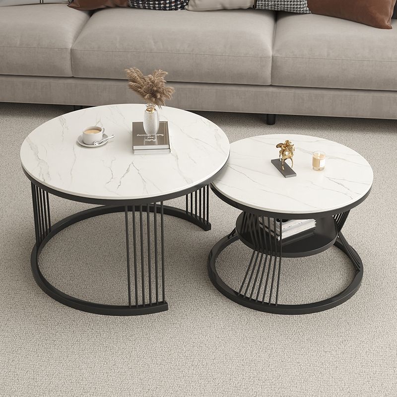 Metal and Slate Coffee Table Glam Round Frame Coffee Table Set