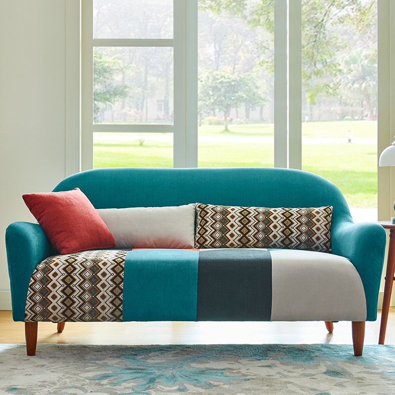Contemporary Flared Arm Sofa Fabric Tight Back Seating for Apartment