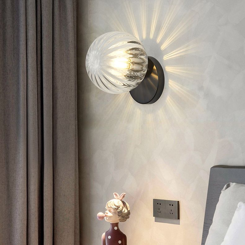 Modern Simplicity Wall Sconce 1 Light Metal Wall Lamp with Glass Ball Shade