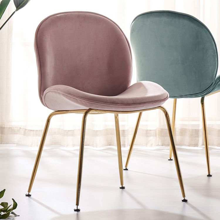 Upholstered Velvet Armless Dining Chairs Solid Back Side Chair with Metal Legs