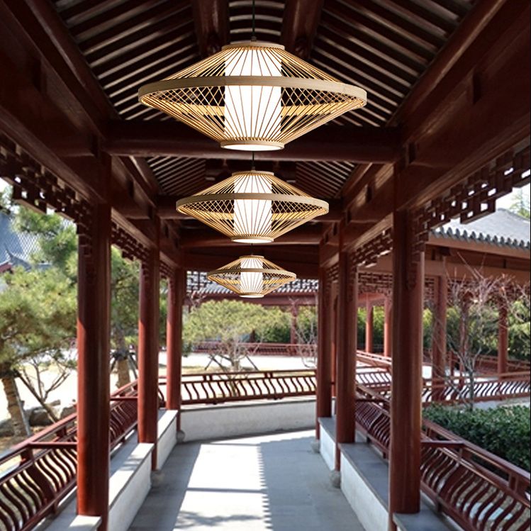 Flying Saucer Bambus Anhänger Beleuchtung Leuchte Asien Stil Suspension Anhänger Licht