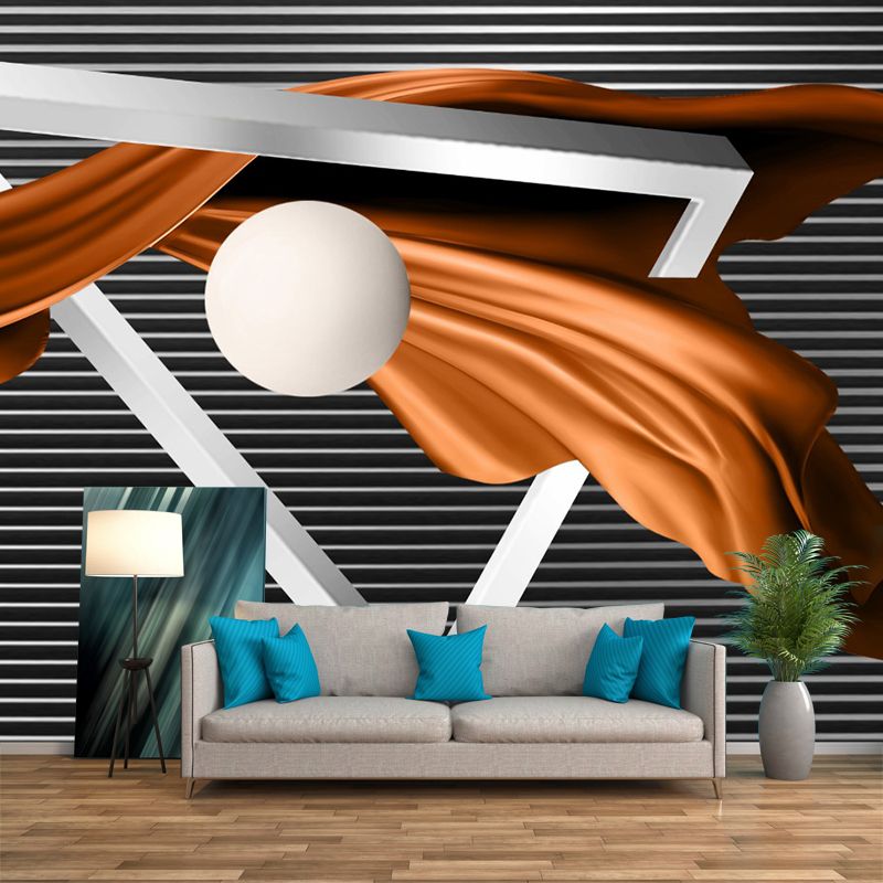 Modern Art Geometry Wall Murals in Grey-Orange Moisture Resistant Wall Covering for Living Room