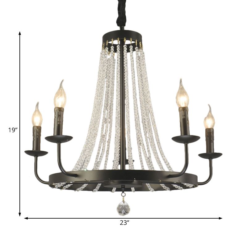 Candle Chandelier Lighting Modern Crystal 5 Bulbs Hanging Ceiling Light in Black for Bedroom