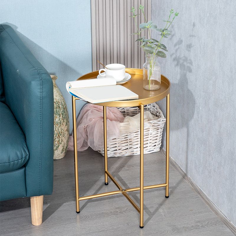 Modern Cross Legs Corner Table Round Tray Top Side End Table