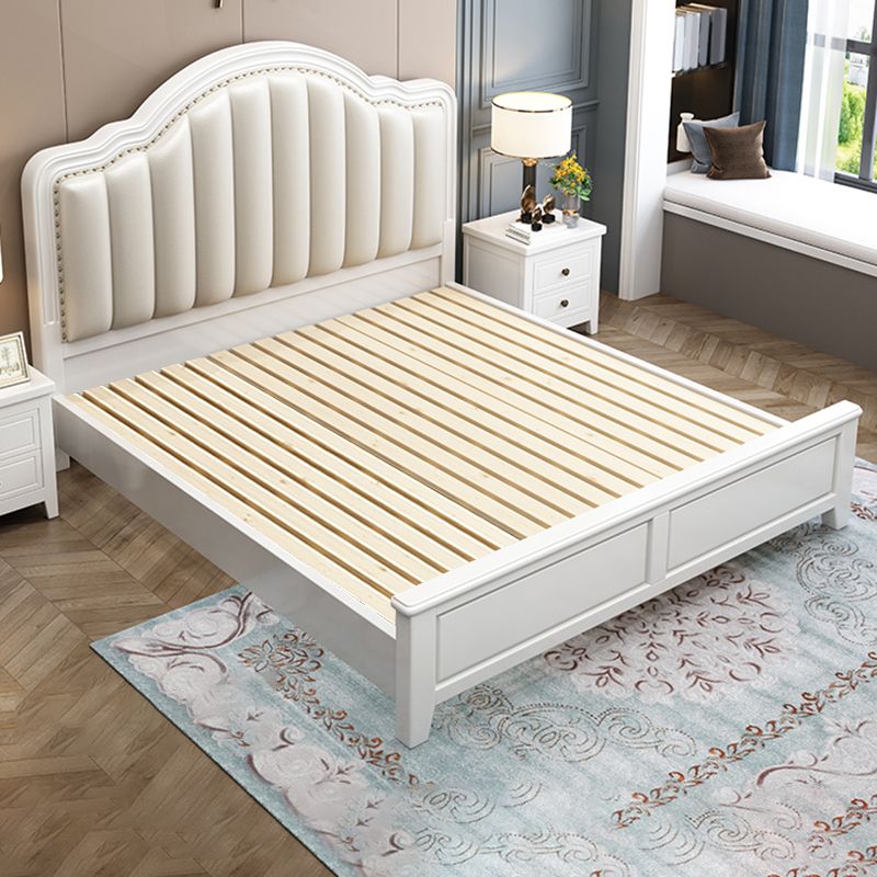 Scandinavian Wood Arched Standard Bed, White Panel Headboard Bed