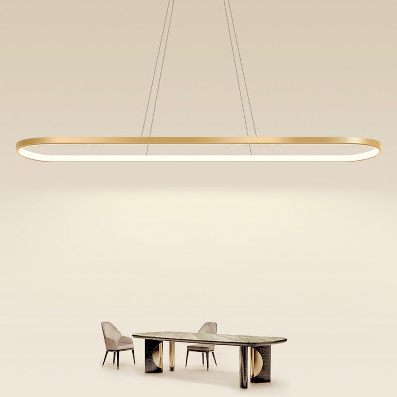 Metal Oblong Pendant Light Fixture Minimalist Gold Plated LED Island Lighting over Table