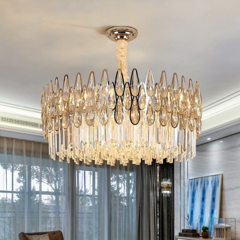 K9 optische kristalltrommelgeformte hängende Licht minimalistische klare Kronleuchterbeleuchtung für das Wohnzimmer