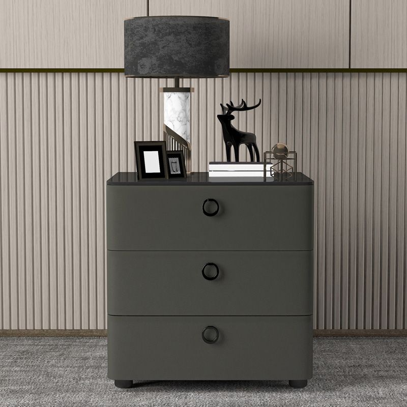 Contemporary Solid Wood Nightstand 23" Tall Night Table with Glass Top