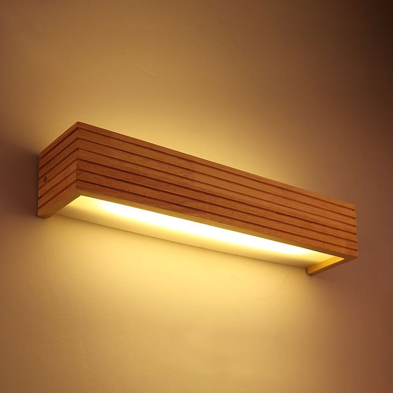 Gestreepte slaapkamer muur sconce eigentijds houten houten 14 "/18" /21,5 "breed 1-head beige led op en neer lamp in warm/wit licht