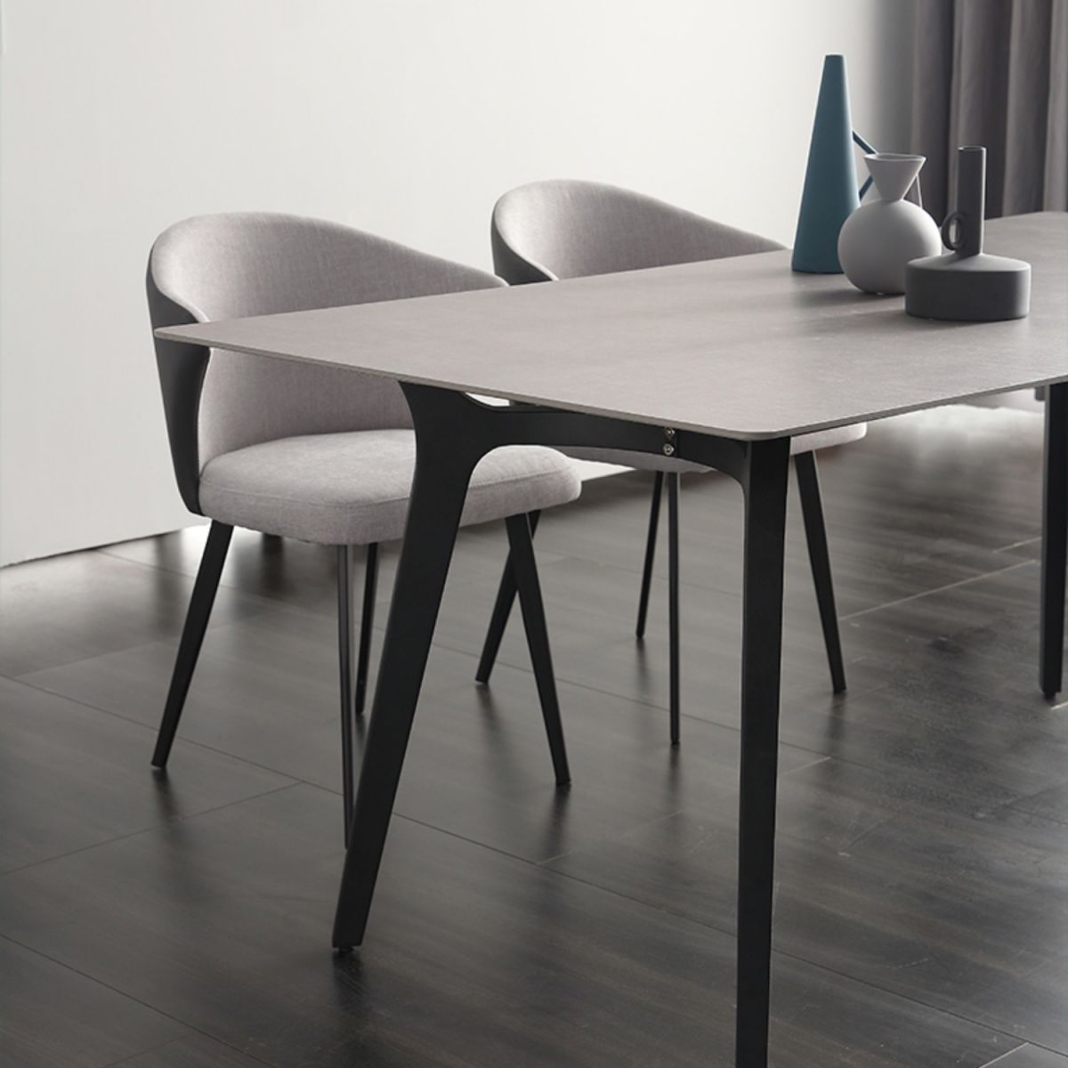 Industrial Sintered Stone Grey Table for Restaurant Rectangle Dining Table with 4 Legs