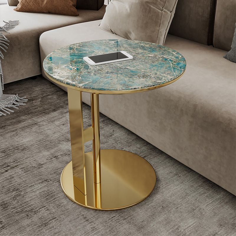 Glam C-shape Side Table Round Stone Top Sofa Side Accent Table