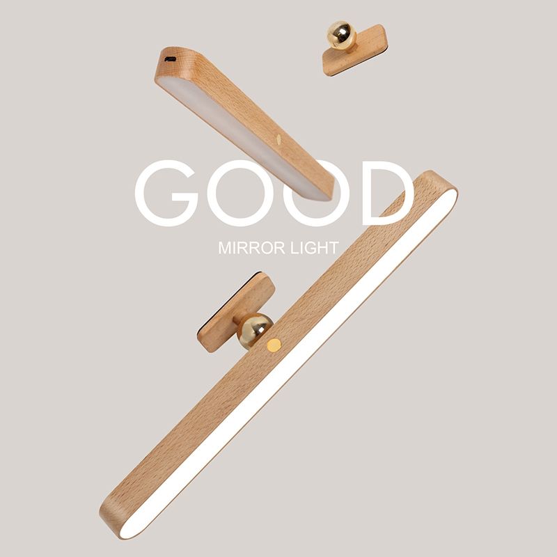 Simplicity Elongated Vanity Mirror Lights Wood Wall Light Fixtures for Bathroom