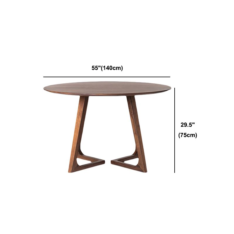 Modern Round Dining Table Pine Solid Wood Natural Double Pedestal Table