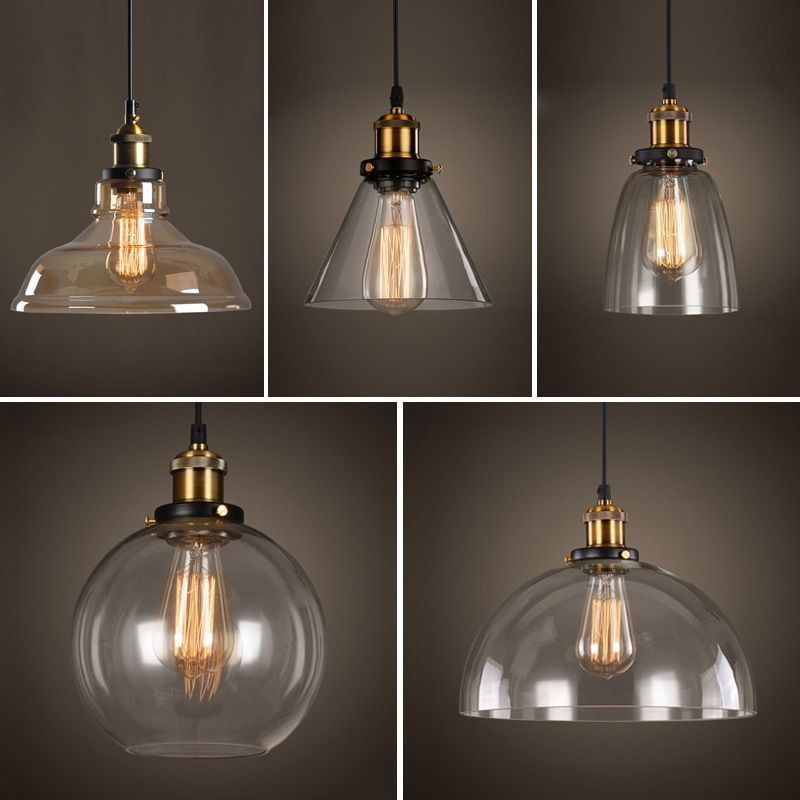 Suspended Lighting Fixture Industrial Glass Shaded Pendant Ceiling Light for Dinning Room