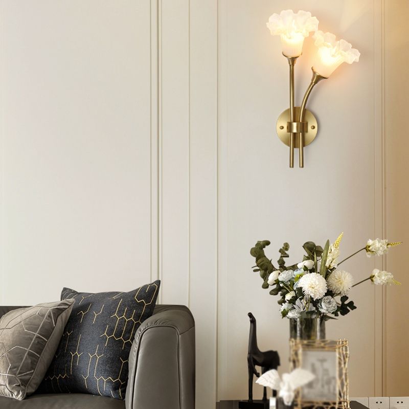 American Style Copper Wall Light Flower Shape Wall Lamp for Living Room