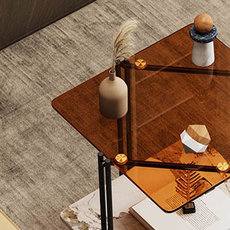 Modern Square Corner Table 4 Legs Side End Table with Storage