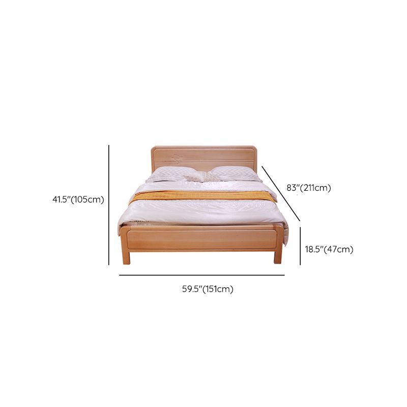 Rectangular Natural Standard Bed Mid-Century Modern Beech Panel Bed